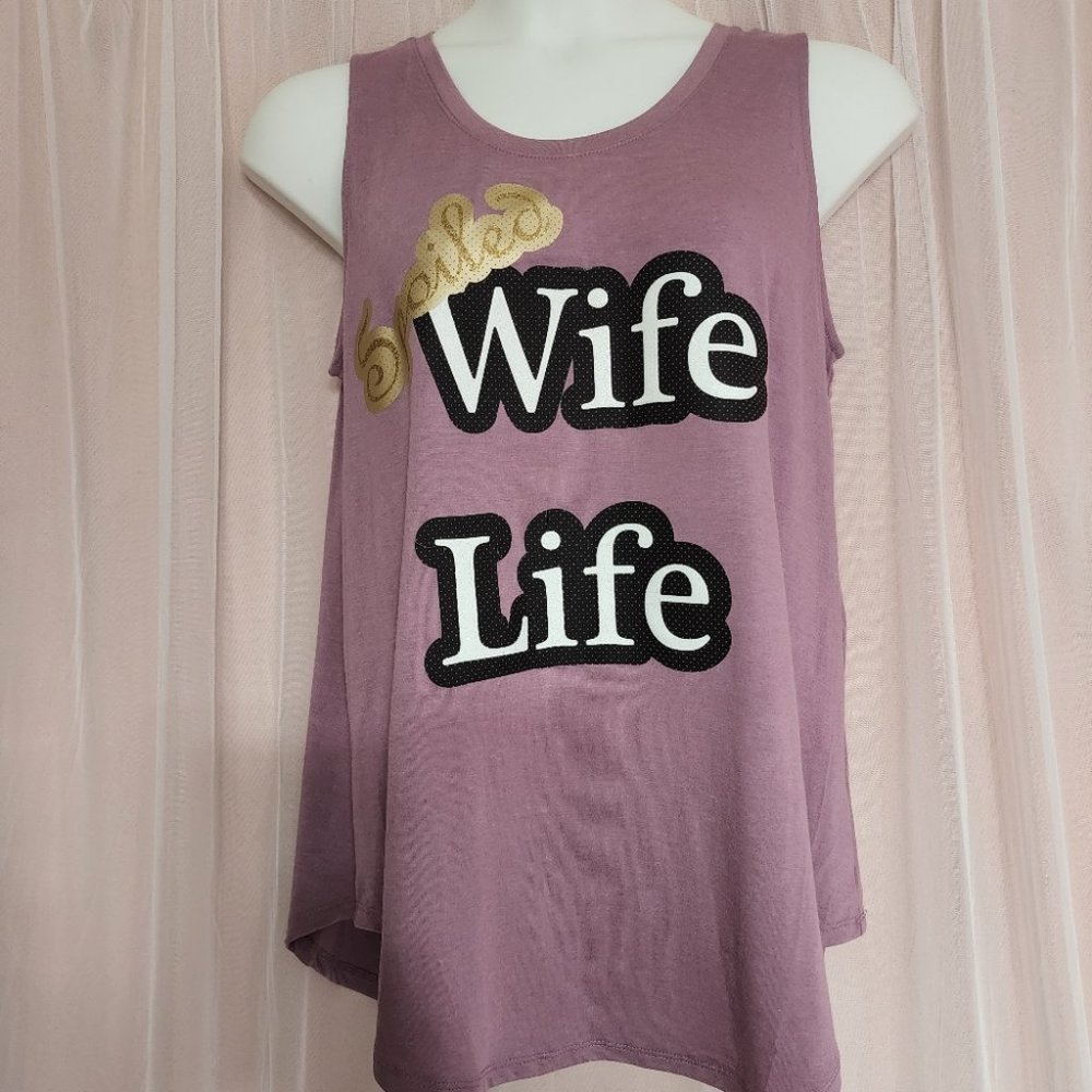 Spoiled Wife Life jersey flowy mauve tank top size L, XL NEW handmade graphic